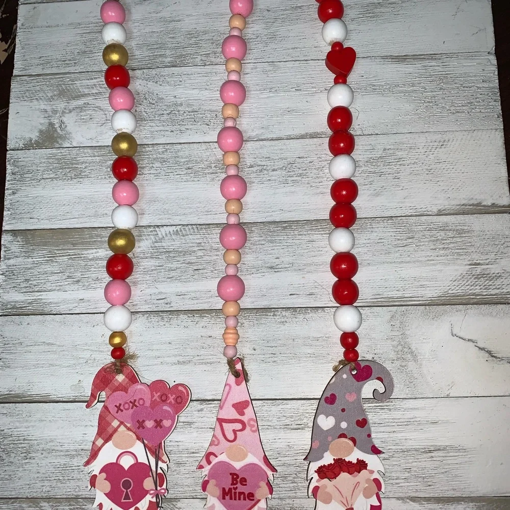 3 Valentine’s Day Gnome Wood Bead Garlands